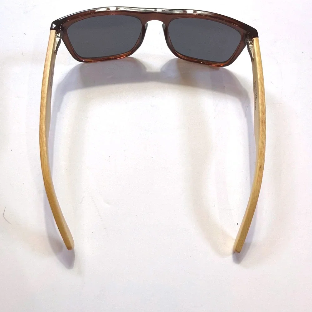 Pugs Shoots Polarized Sunglasses Dark Brown Square Frame Bamboo Wood Temples